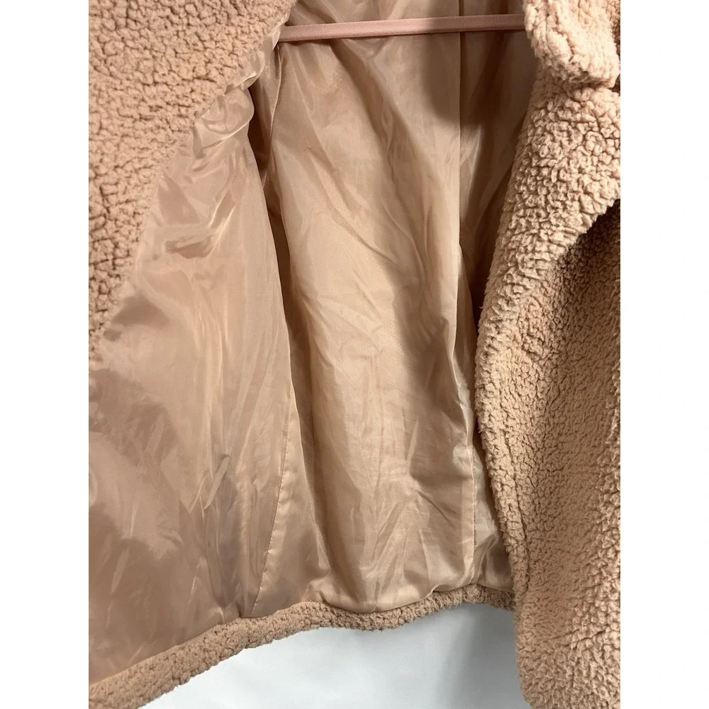 UMGEE Oversized Sherpa Teddy Jacket Size S Open Front Blush Pink Cozy Boho‎ Soft